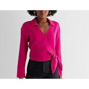 Express Pink Long Sleeve Wrap Blouse